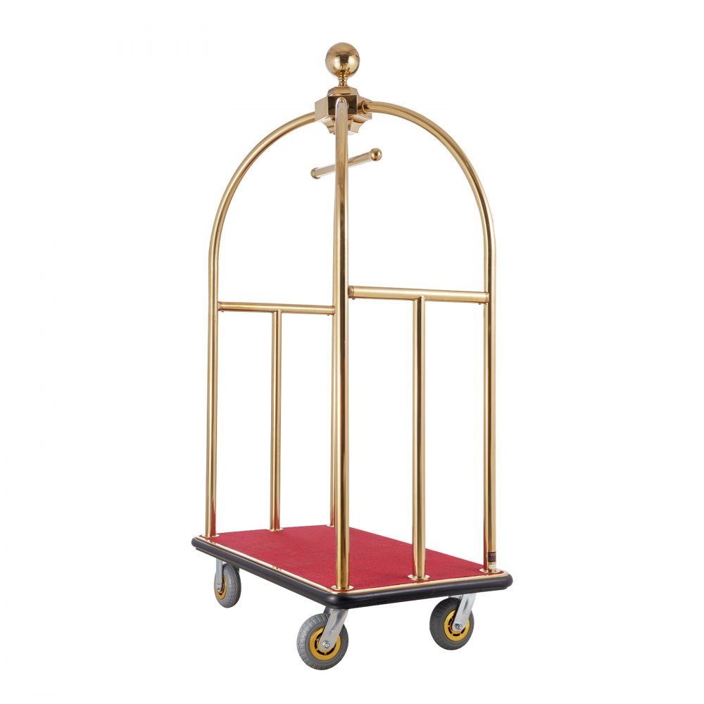 VEVOR Carro de Equipaje para Hotel, Carga de 500 kg, Carrito de Botones con Montantes Curvos, Plataforma Alfombrada Roja y Ruedas de Goma para Hoteles, Condominios y Complejos Turísticos, Dorado