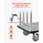 VEVOR Carro de Equipaje para Hotel, Carga de 340 kg, Carrito de Equipaje con Marco Frontal Extraíble, Plataforma Alfombrada Gris y Ruedas de Goma, para Hoteles y Complejos Turísticos, Plateado