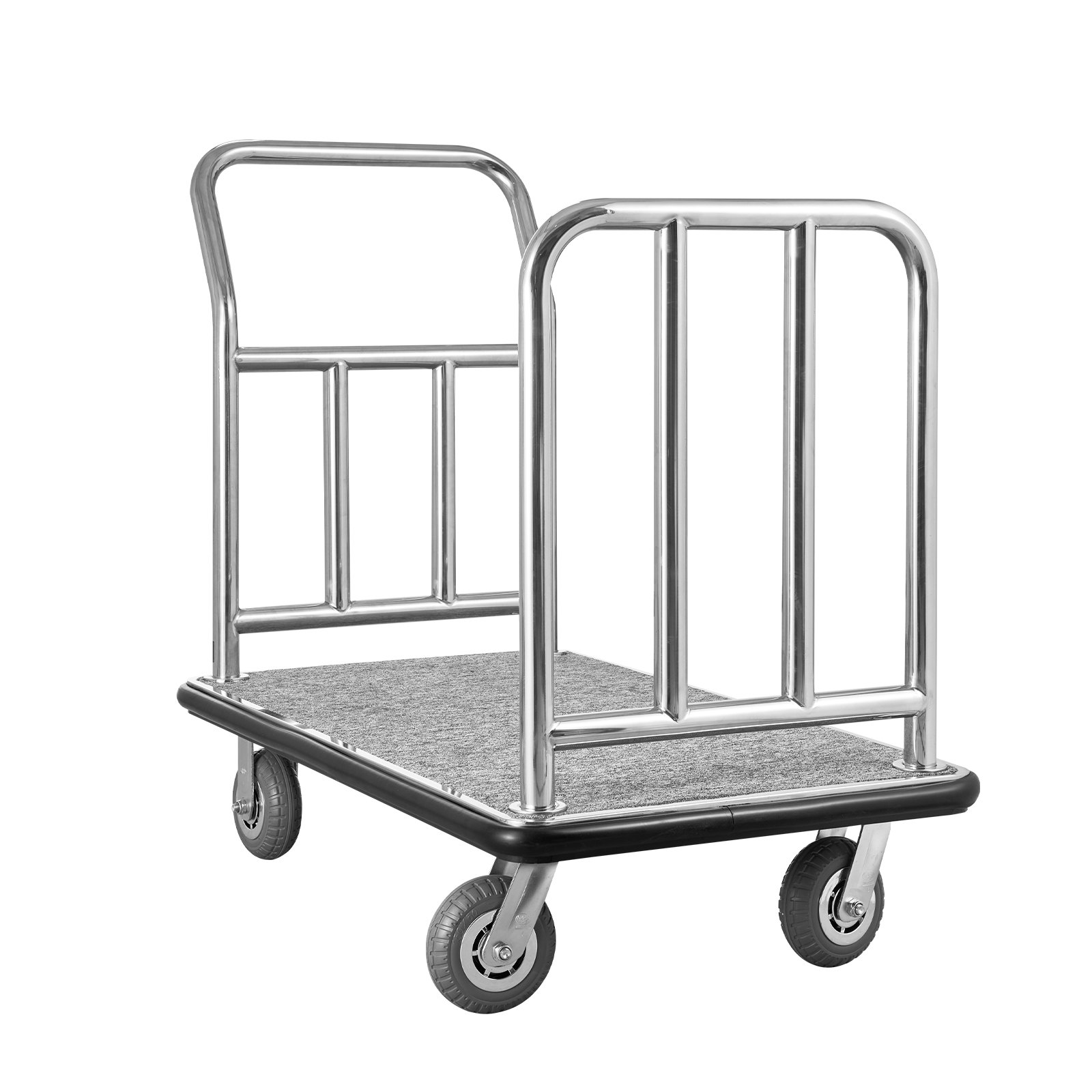 VEVOR Hotel Luggage Trolley, 340 kg Load Capacity, Platform Trolley with Removable Front Frame, Valet Parking Trolley with Carpeted Floor & 15 cm Rubber Wheels, Ideal for Hotels, Condominiums, Resorts