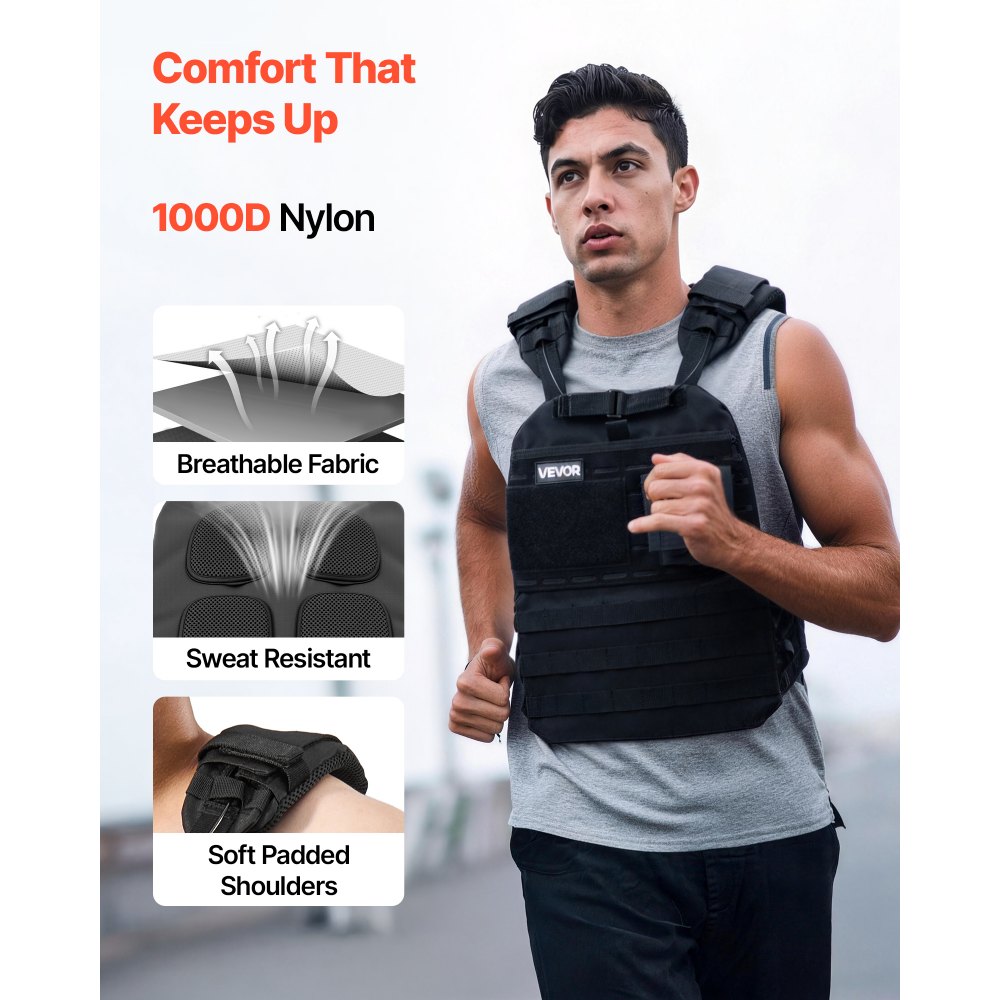 VEVOR Chaleco Lastrado de 1,6 kg, Chaleco Ponderado con Hombrera y Franja Reflectante, Soporta hasta 18 kg con Discos No Incluidos, para Entrenamiento de Fuerza, Correr, Fitness, Desarrollo Muscular