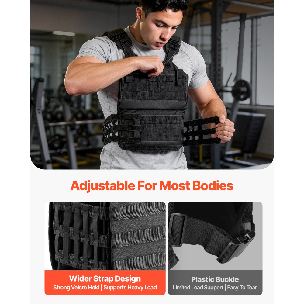 VEVOR Chaleco Lastrado de 1,6 kg, Chaleco Ponderado con Hombrera y Franja Reflectante, Soporta hasta 18 kg con Discos No Incluidos, para Entrenamiento de Fuerza, Correr, Fitness, Desarrollo Muscular