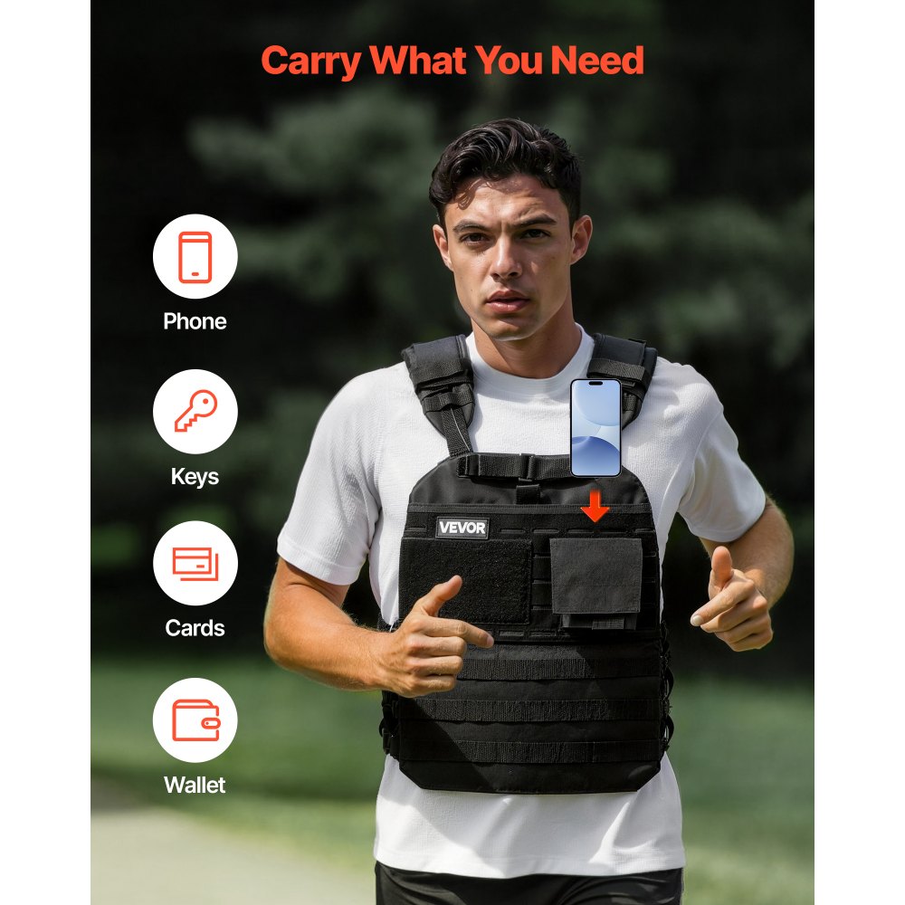 VEVOR Chaleco Lastrado de 1,6 kg, Chaleco Ponderado con Hombrera y Franja Reflectante, Soporta hasta 18 kg con Discos No Incluidos, para Entrenamiento de Fuerza, Correr, Fitness, Desarrollo Muscular