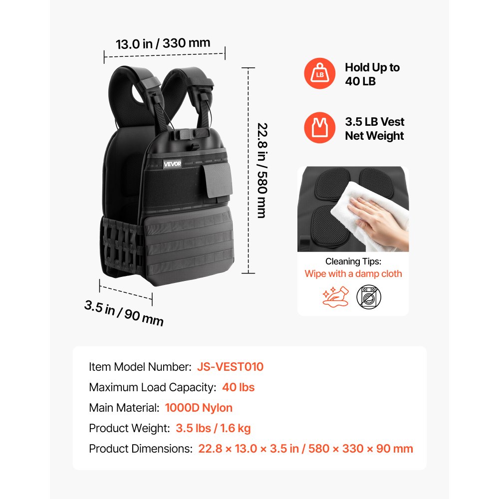 VEVOR Chaleco Lastrado de 1,6 kg, Chaleco Ponderado con Hombrera y Franja Reflectante, Soporta hasta 18 kg con Discos No Incluidos, para Entrenamiento de Fuerza, Correr, Fitness, Desarrollo Muscular