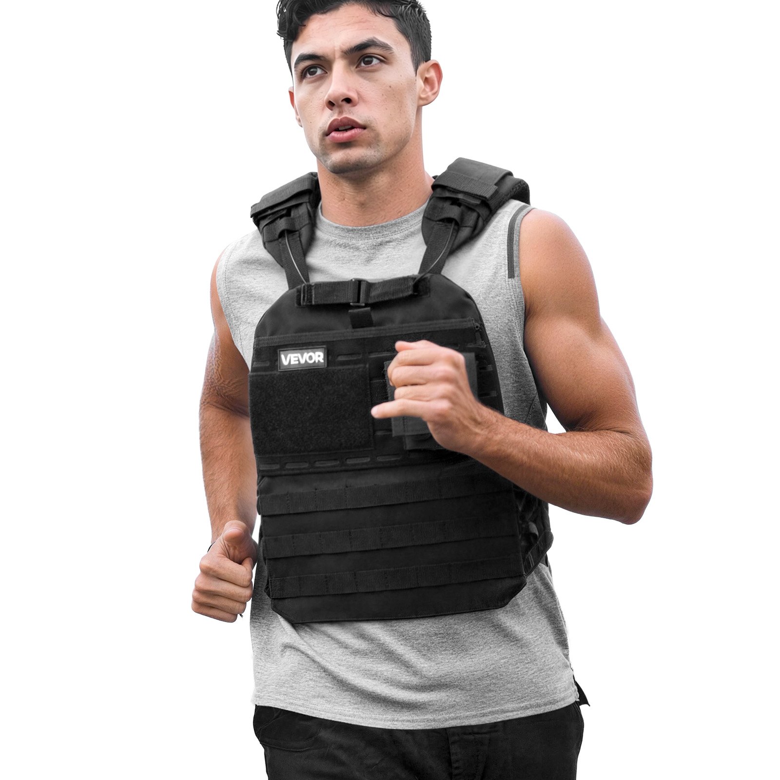 VEVOR Chaleco Lastrado de 1,6 kg, Chaleco Ponderado con Hombrera y Franja Reflectante, Soporta hasta 18 kg con Discos No Incluidos, para Entrenamiento de Fuerza, Correr, Fitness, Desarrollo Muscular