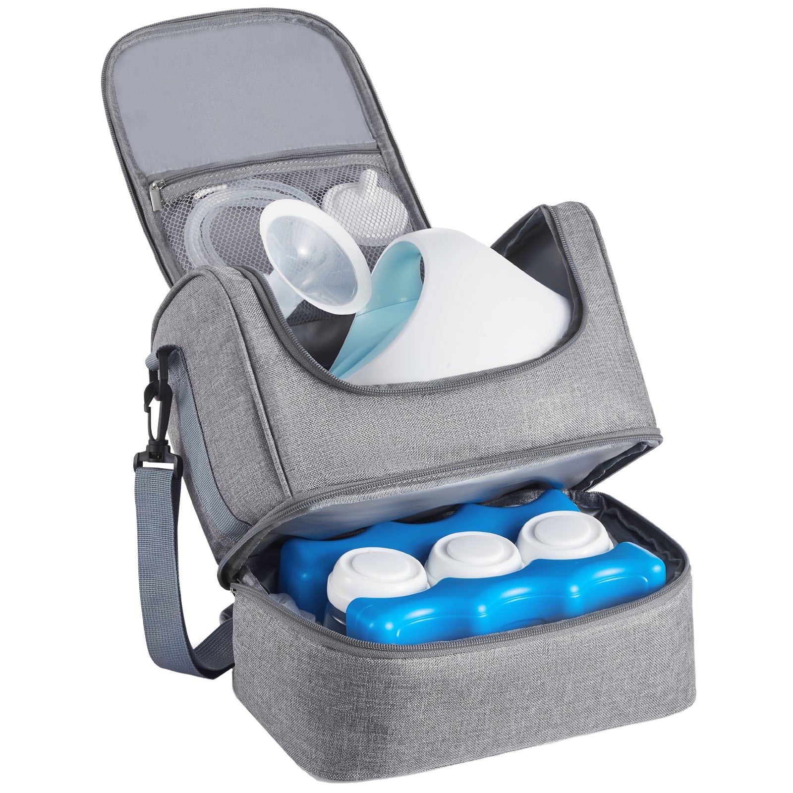 VEVOR Bolsa Portátil para Extractor de Leche, 285 x 190 x 270 mm, con Bolsa de Hielo y 6 Compartimentos, Compatible con S1/S2, Accesorios de Extracción y Almacenamiento de Leche Materna, Gris