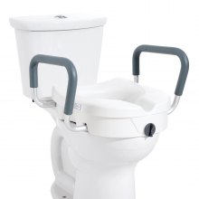 VEVOR Asiento elevado para inodoro, 5 pulgadas de altura elevada, capacidad de peso de 350 libras, para inodoro redondo y alargado, instalación con cierre giratorio, ancho ajustable de 19.1 a 21.7 pulgadas, para ancianos, discapacitados, pacientes, embarazadas, M