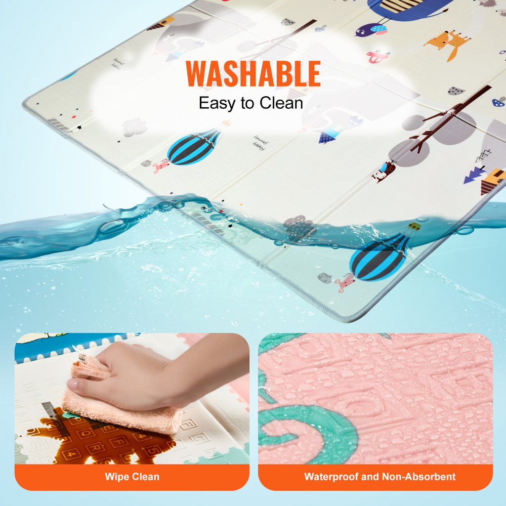 VEVOR - Alfombrilla de juego para bebé, 180 x 200 cm, extragrande, de espuma antideslizante de una sola pieza, plegable y reversible, con bolsa de viaje, impermeable, para actividades de bebés, niños pequeños y bebés