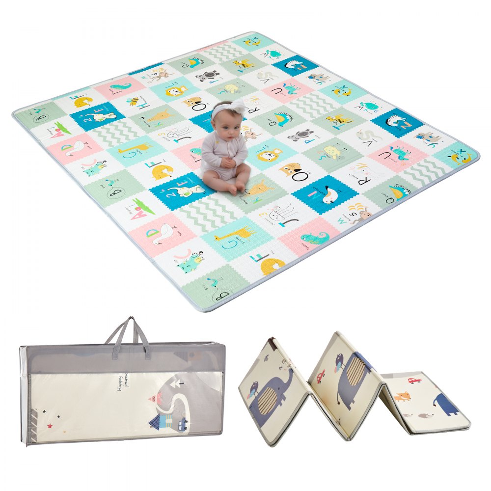 VEVOR - Alfombrilla de juego para bebé, 180 x 200 cm, extragrande, de espuma antideslizante de una sola pieza, plegable y reversible, con bolsa de viaje, impermeable, para actividades de bebés, niños pequeños y bebés
