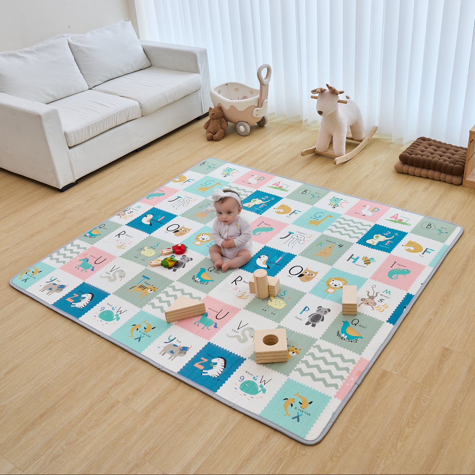 VEVOR - Alfombrilla de juego para bebé, 180 x 200 cm, extragrande, de espuma antideslizante de una sola pieza, plegable y reversible, con bolsa de viaje, impermeable, para actividades de bebés, niños pequeños y bebés