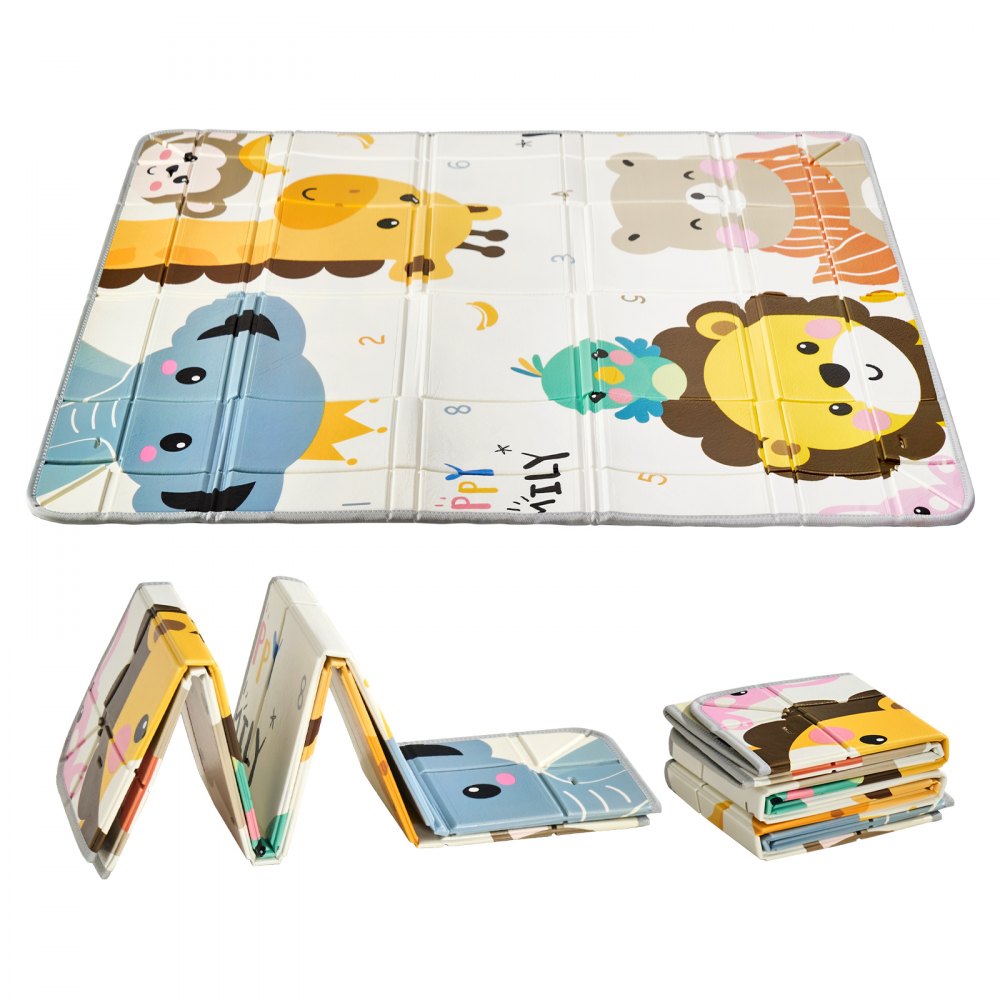 VEVOR - Alfombrilla de juego para bebé, 59 x 71 pulgadas, alfombrilla para gatear de espuma de una pieza antideslizante, alfombrilla de suelo plegable, portátil y reversible con bolsa de viaje, alfombrillas de juego impermeables para bebés, niños pequeños y bebés