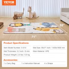 VEVOR Alfombra de Juego Suave para Bebés Gatear y Actividades 1400 x 1800 mm XPE