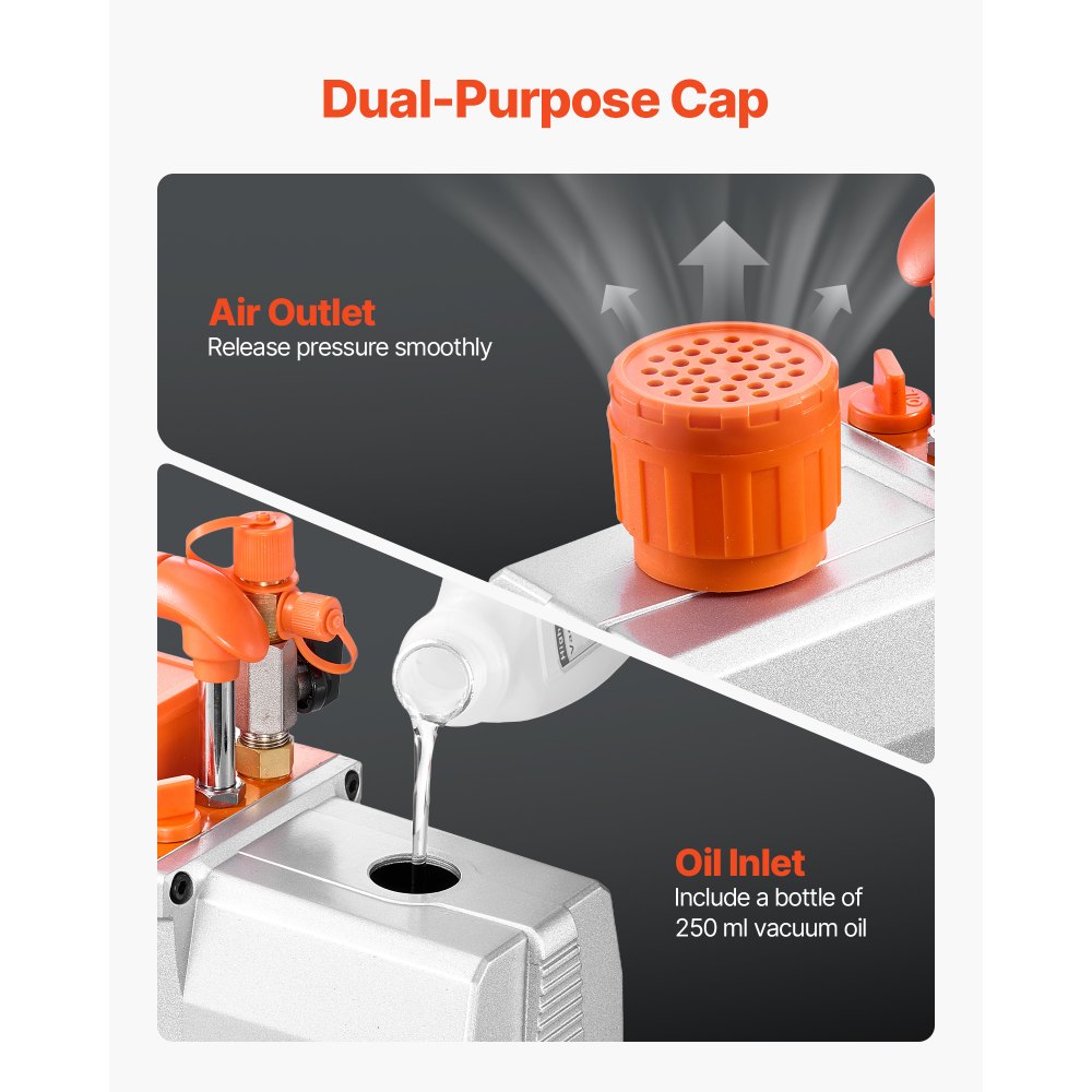 VEVOR Bomba de Vacío 7 CFM 198 L/min, Bomba de Vacío Rotativa de Paletas 2 Etapas, Compatible con R134a, R22, R410a, R1234YF, R32, para Mantenimiento de Aire Acondicionado Automotriz, Aceite Incluido