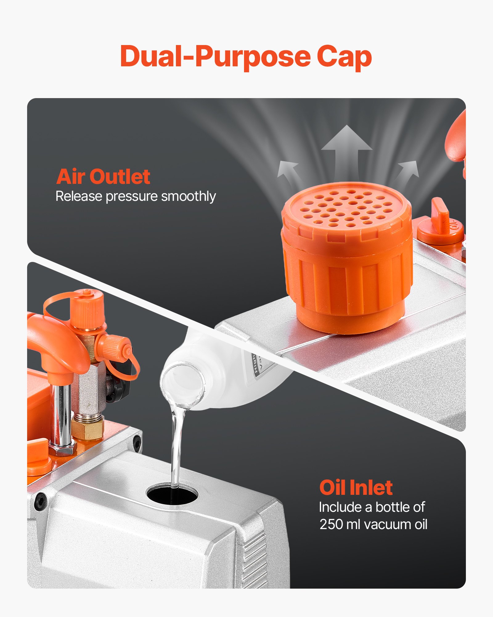 VEVOR Bomba de Vacío 7 CFM 198 L/min, Bomba de Vacío Rotativa de Paletas 2 Etapas, Compatible con R134a, R22, R410a, R1234YF, R32, para Mantenimiento de Aire Acondicionado Automotriz, Aceite Incluido