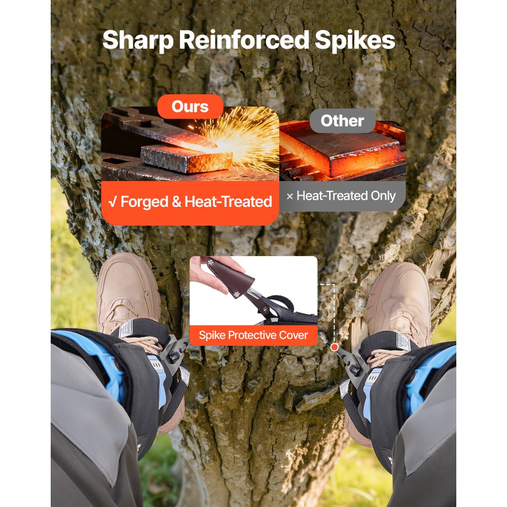 VEVOR Tree Climbing Spikes, Height-Adjustable Tree Climbing Gear with Straps & Padding Cushion, 159 kg Load Capacity, Heavy Duty Steel Climb Spurs Arborist Equipment for Fruit Picking Hunting