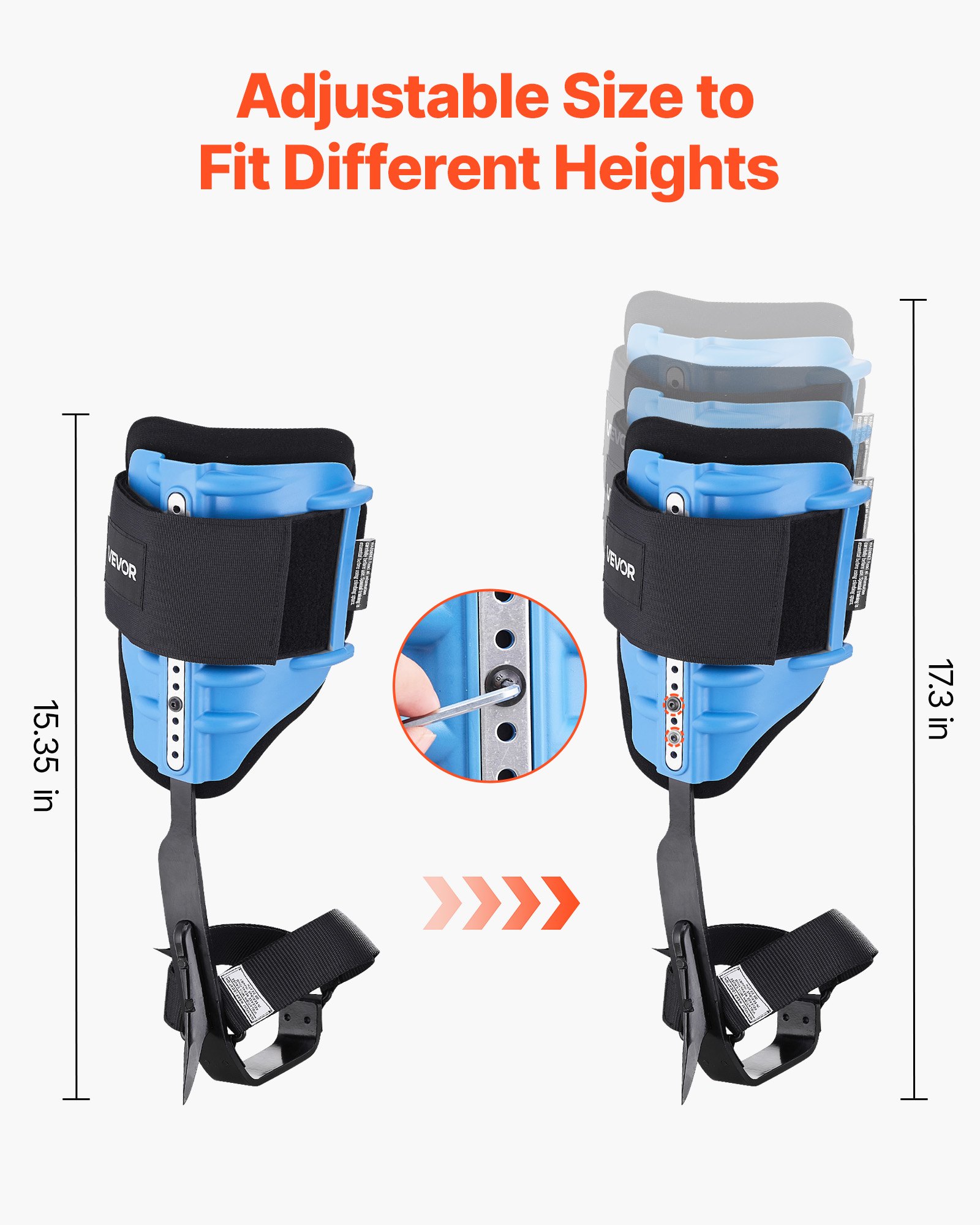VEVOR Espuelas para Trepar Árboles, Escalada Ajustable en Altura, con Correas y Almohadilla Acolchada, Carga de 159 kg, Acero de Alta Resistencia, para Recolección de Fruta y Caza, Azul Cielo