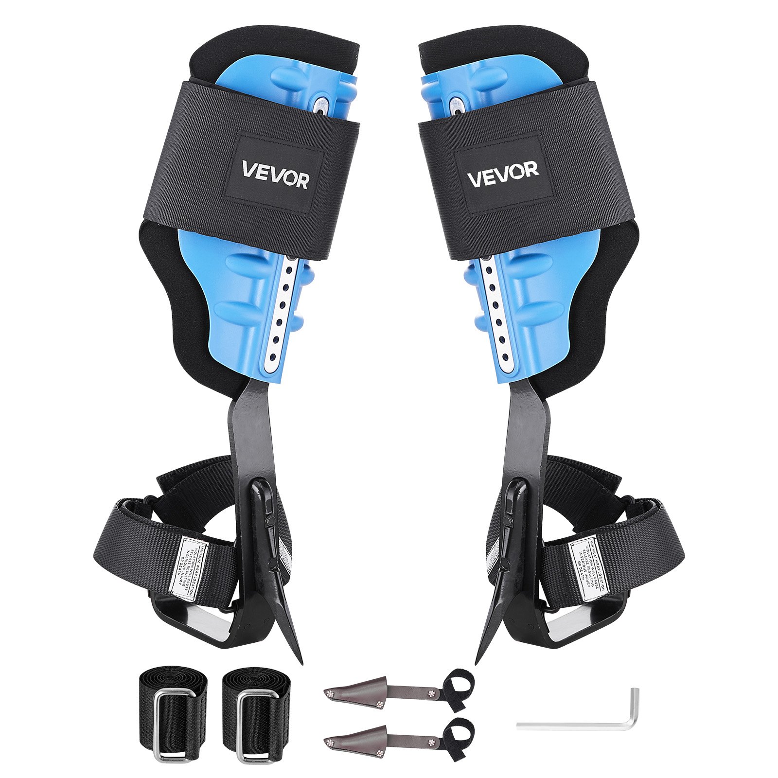 VEVOR Espuelas para Trepar Árboles, Escalada Ajustable en Altura, con Correas y Almohadilla Acolchada, Carga de 159 kg, Acero de Alta Resistencia, para Recolección de Fruta y Caza, Azul Cielo
