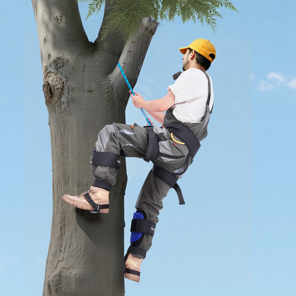 VEVOR Juego de Espuelas para Trepar Árboles, Escalada Ajustable en Altura, con Correas y Arnés, Carga de 159 kg, Espuelas de Acero de Alta Resistencia, para Recolección de Fruta y Caza, Azul