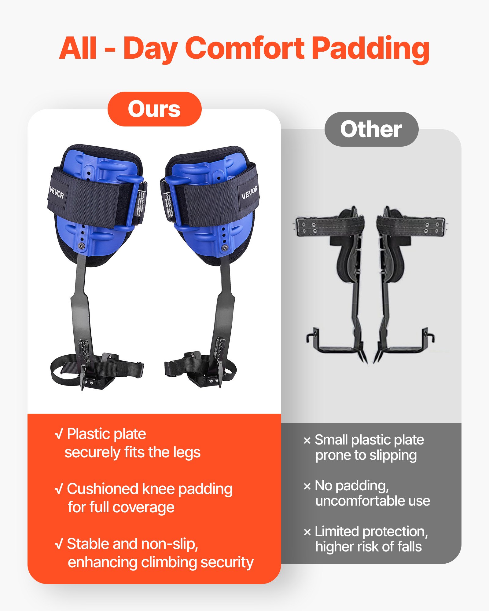 VEVOR Juego de Espuelas para Trepar Árboles, Escalada Ajustable en Altura, con Correas y Arnés, Carga de 159 kg, Espuelas de Acero de Alta Resistencia, para Recolección de Fruta y Caza, Azul
