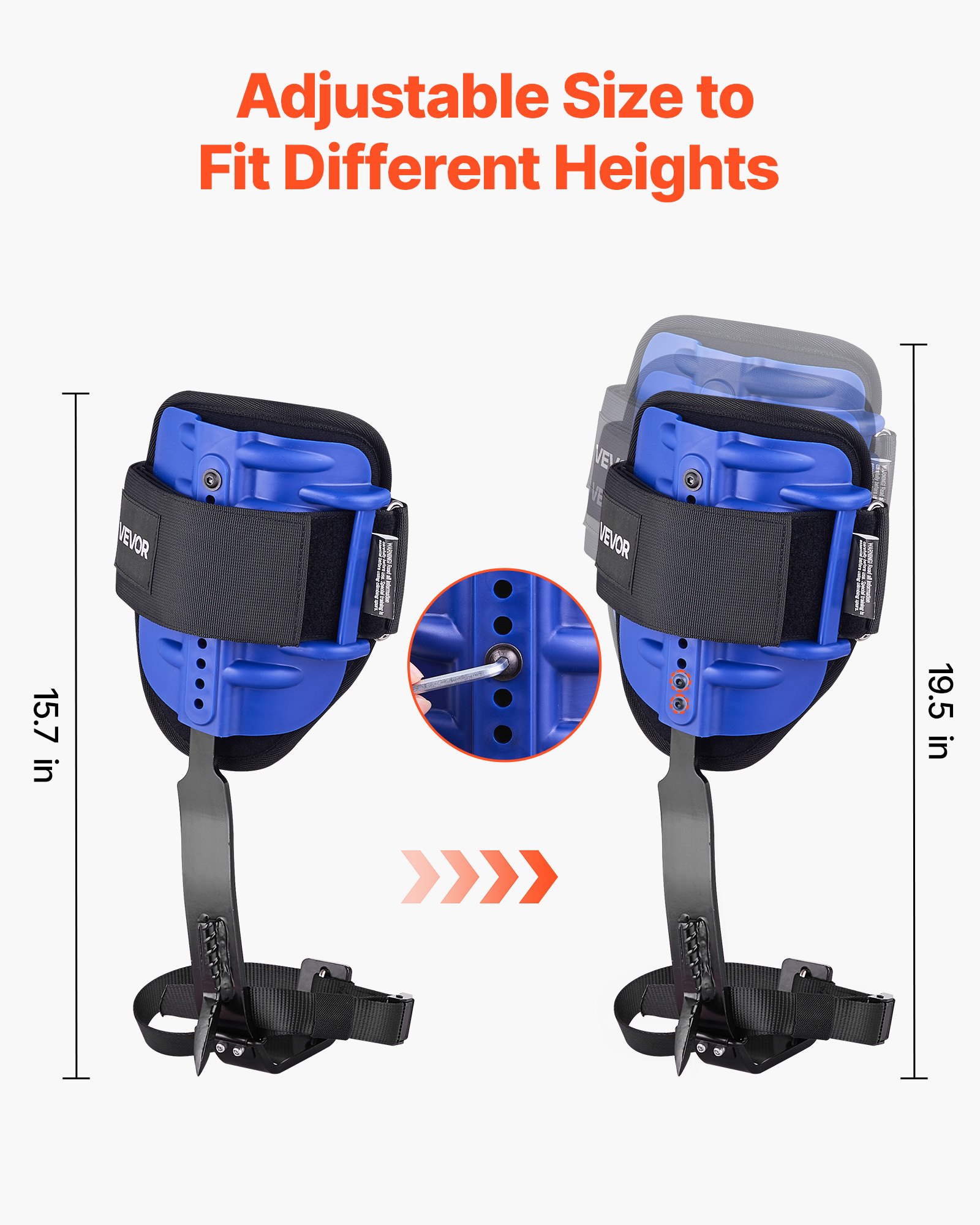 VEVOR Juego de Espuelas para Trepar Árboles, Escalada Ajustable en Altura, con Correas y Arnés de Cintura, Carga Máxima 159 kg, para Recolección de Fruta y Caza, 175 x 165 x 430 mm, Color Azul