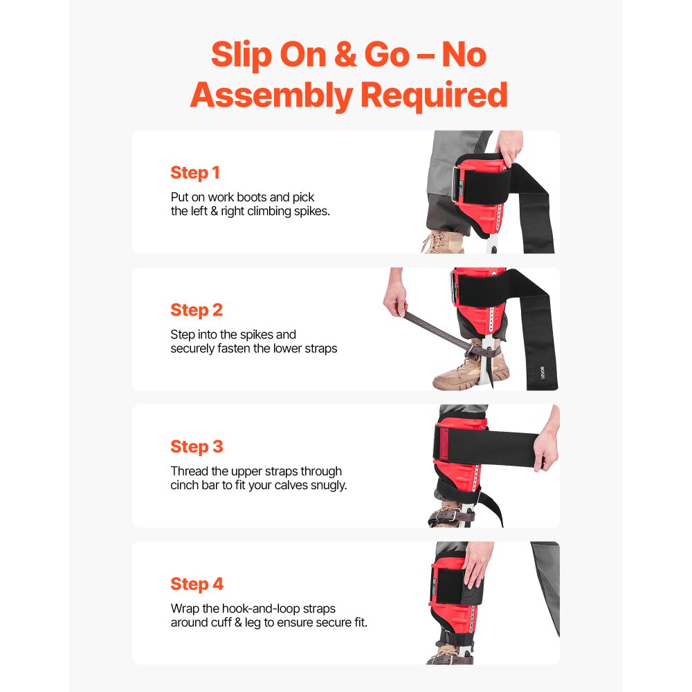 VEVOR Juego de Espuelas para Trepar Árboles, Escalada Ajustable en Altura, con Correas y Protectores de Espuelas, Carga 159 kg, Aluminio Duraderas, para Recolección de Fruta y Caza, Color Rojo