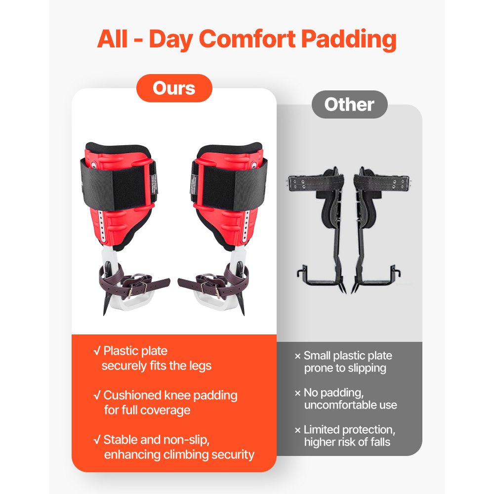 VEVOR Juego de Espuelas para Trepar Árboles, Escalada Ajustable en Altura, con Correas y Protectores de Espuelas, Carga 159 kg, Aluminio Duraderas, para Recolección de Fruta y Caza, Color Rojo