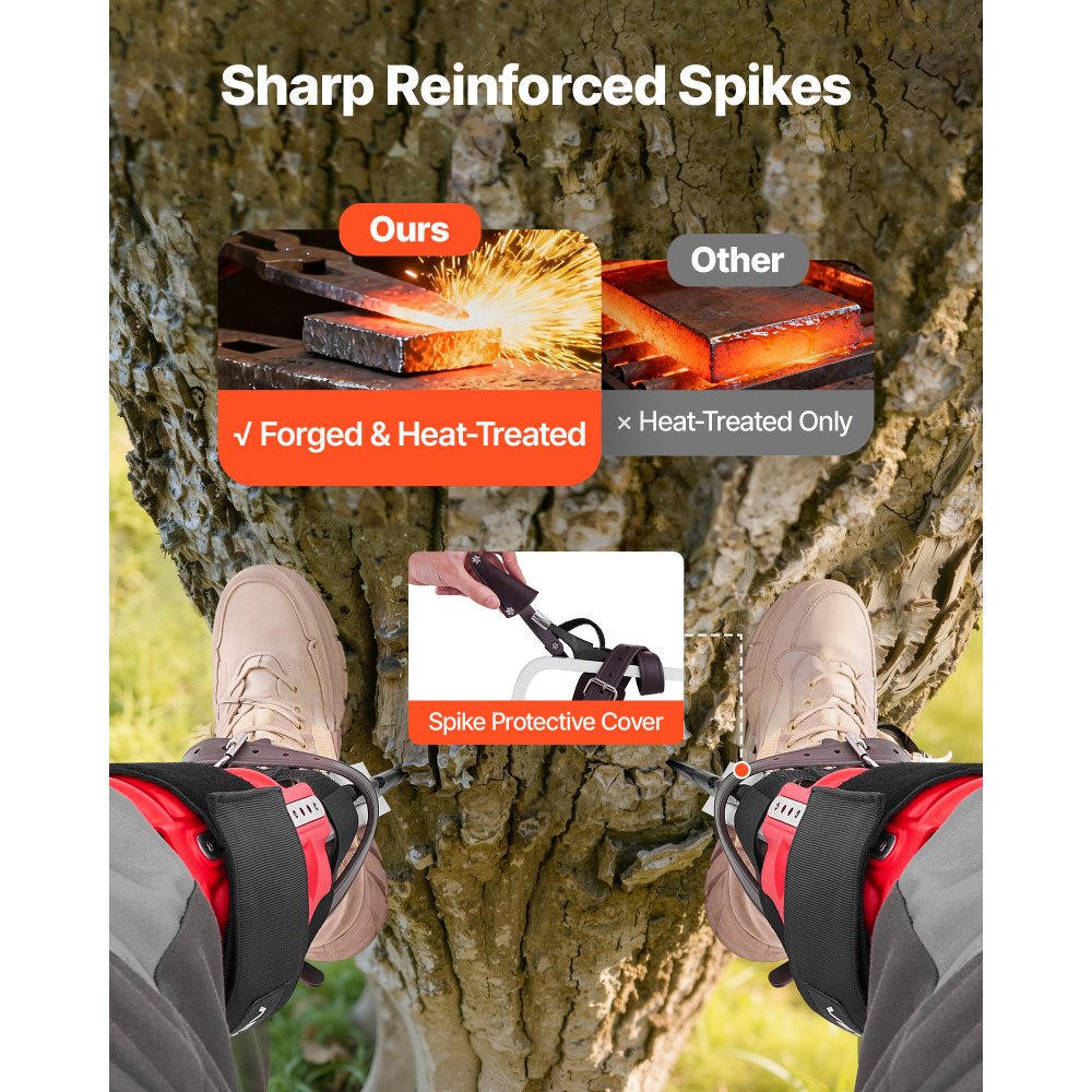 VEVOR Juego de Espuelas para Trepar Árboles, Escalada Ajustable en Altura, con Correas y Protectores de Espuelas, Carga 159 kg, Aluminio Duraderas, para Recolección de Fruta y Caza, Color Rojo