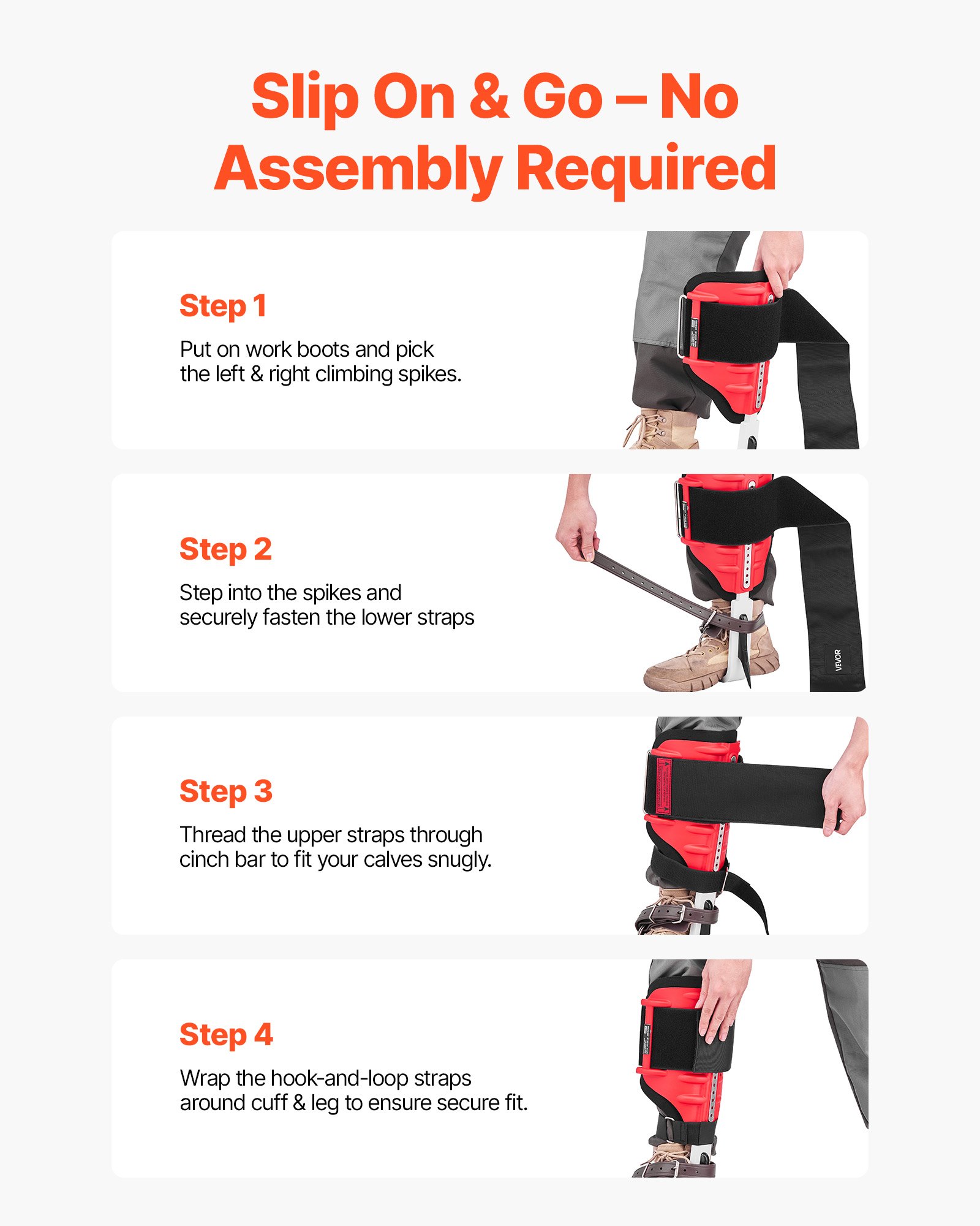 VEVOR Juego de Espuelas para Trepar Árboles, Escalada Ajustable en Altura, con Correas y Protectores de Espuelas, Carga 159 kg, Aluminio Duraderas, para Recolección de Fruta y Caza, Color Rojo