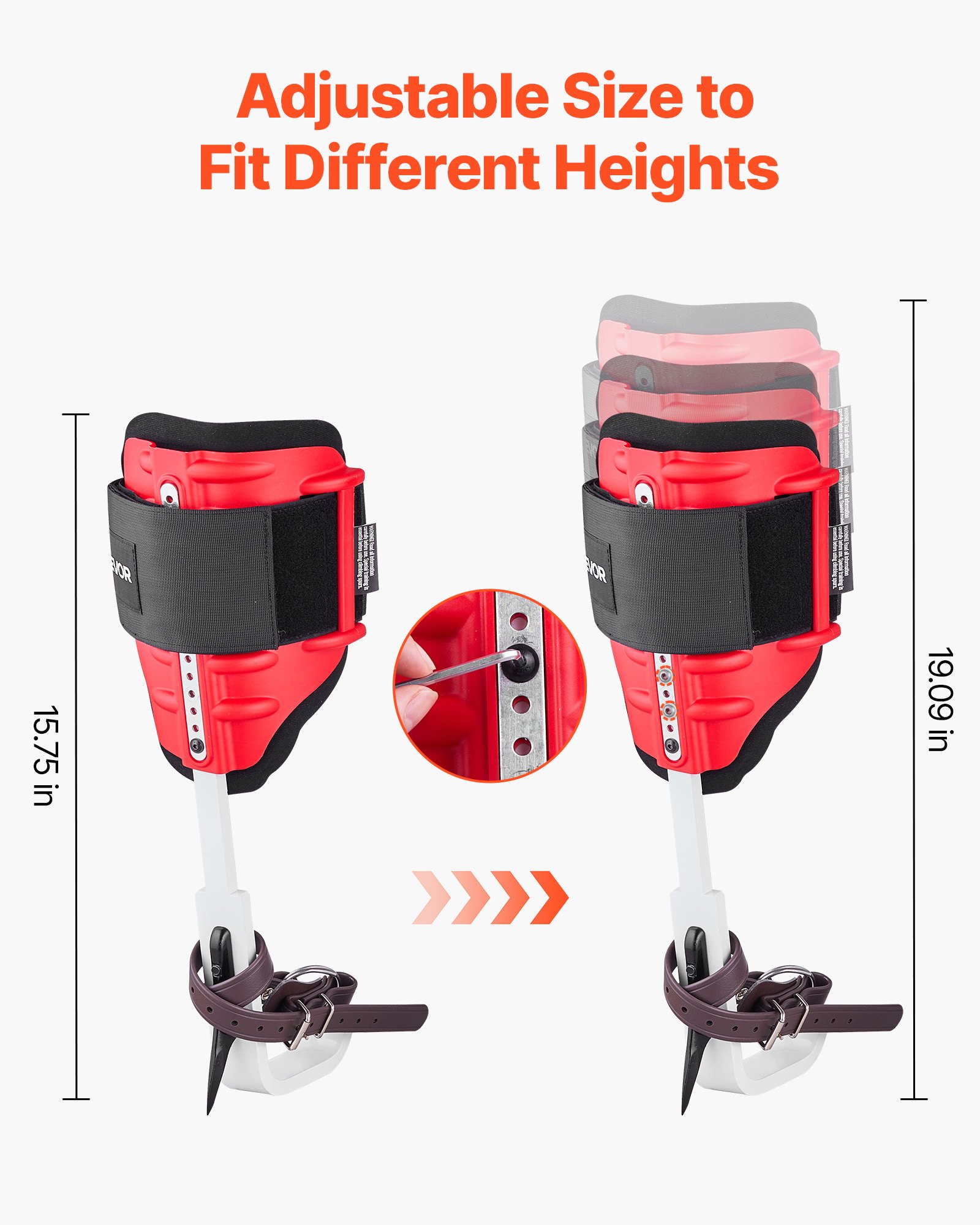 VEVOR Juego de Espuelas para Trepar Árboles, Escalada Ajustable en Altura, con Correas y Protectores de Espuelas, Carga 159 kg, Aluminio Duraderas, para Recolección de Fruta y Caza, Color Rojo