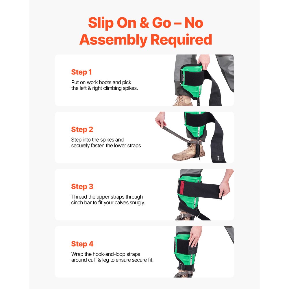 VEVOR Juego de Espuelas para Trepar Árboles, Escalada Ajustable en Altura, con Correas y Protectores de Espuelas, Carga de 159 kg, para Recolección de Fruta y Caza, 230 x 180 x 410 mm, Verde