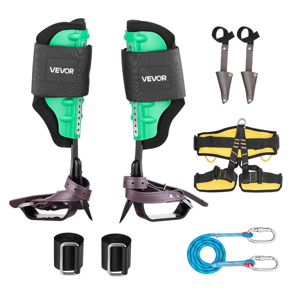 VEVOR Juego de Espuelas para Trepar Árboles, Escalada Ajustable en Altura, con Correas y Protectores de Espuelas, Carga de 159 kg, para Recolección de Fruta y Caza, 230 x 180 x 410 mm, Verde