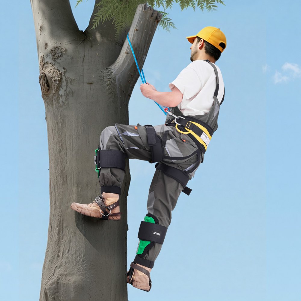 VEVOR Juego de Espuelas para Trepar Árboles, Escalada Ajustable en Altura, con Correas y Protectores de Espuelas, Carga de 159 kg, para Recolección de Fruta y Caza, 230 x 180 x 410 mm, Verde