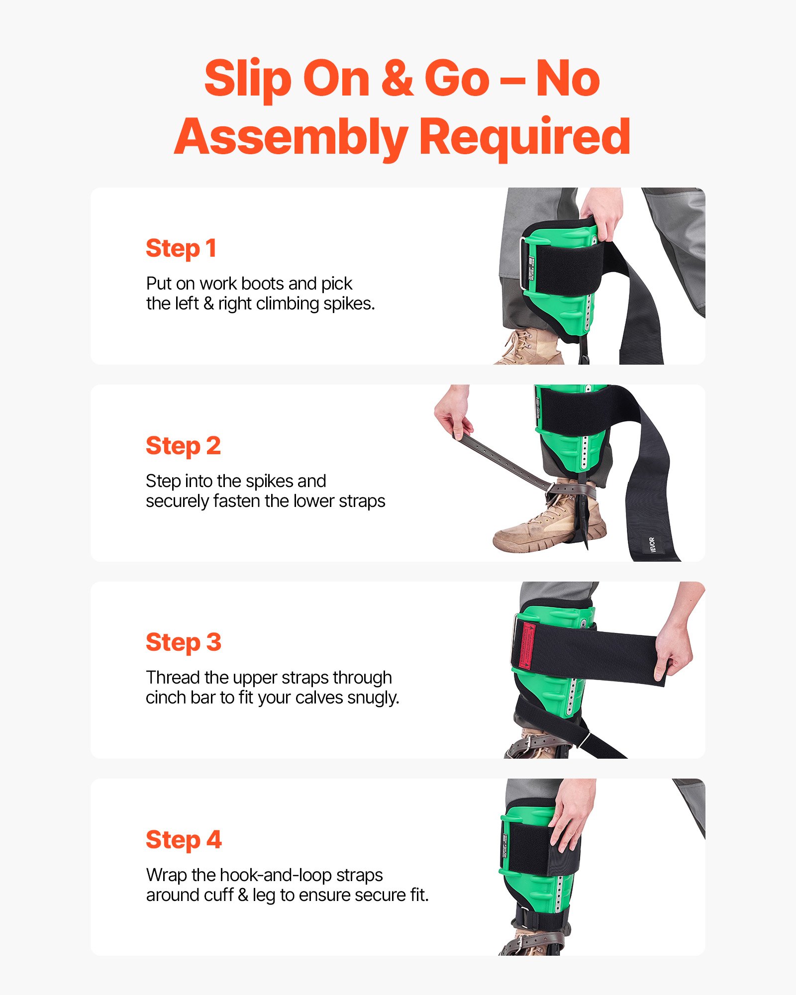 VEVOR Juego de Espuelas para Trepar Árboles, Escalada Ajustable en Altura, con Correas y Protectores de Espuelas, Carga de 159 kg, para Recolección de Fruta y Caza, 230 x 180 x 410 mm, Verde