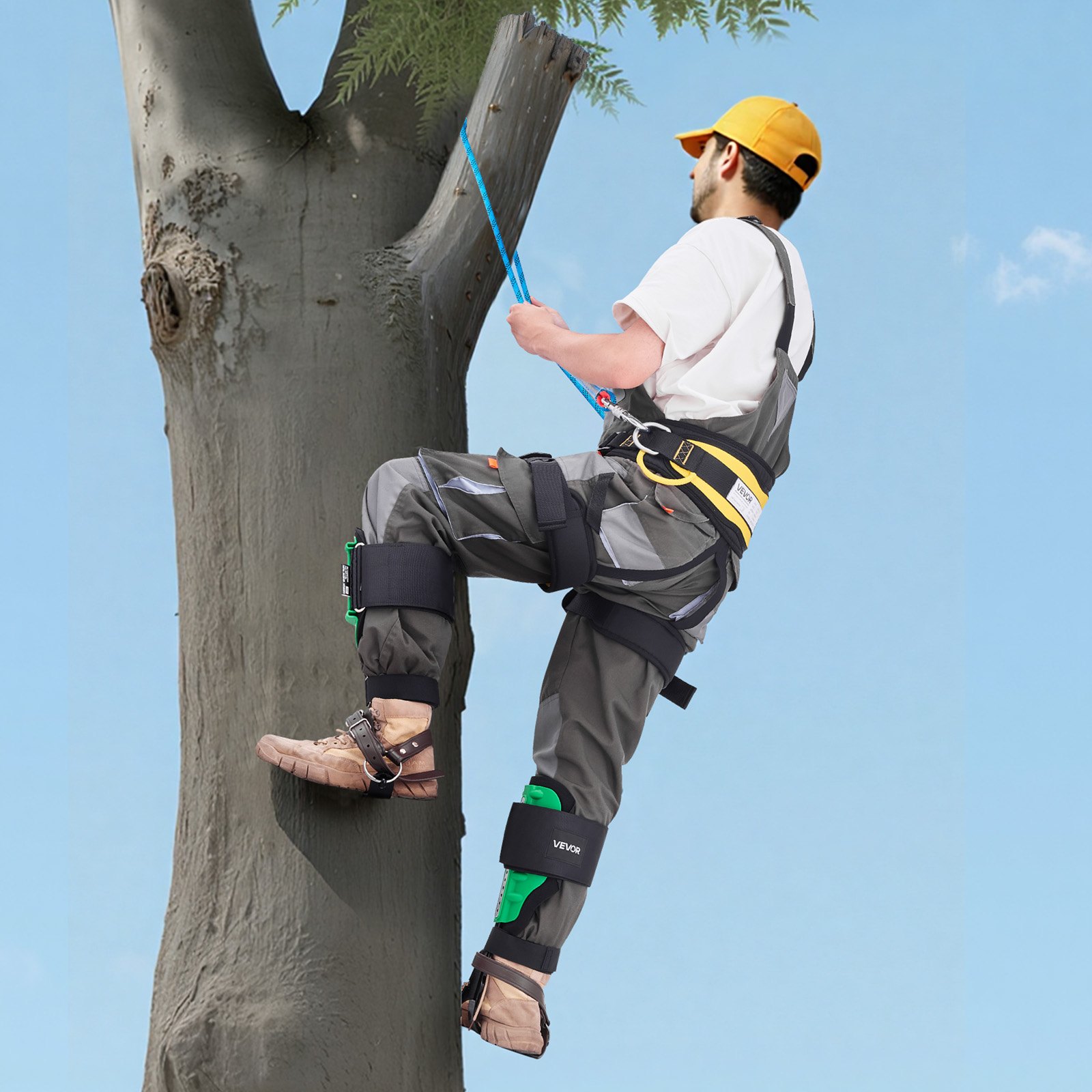 VEVOR Juego de Espuelas para Trepar Árboles, Escalada Ajustable en Altura, con Correas y Protectores de Espuelas, Carga de 159 kg, para Recolección de Fruta y Caza, 230 x 180 x 410 mm, Verde