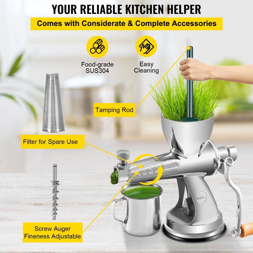 VEVOR Exprimidor Manual de Hierba de Trigo Puerto 8,6 cm Extractor Hierba Trigo de Acero inoxidable 304 Extractor Portátil de Hierba de Trigo de Acero Inoxidable con Base de Ventosa Abrazadera de Mesa