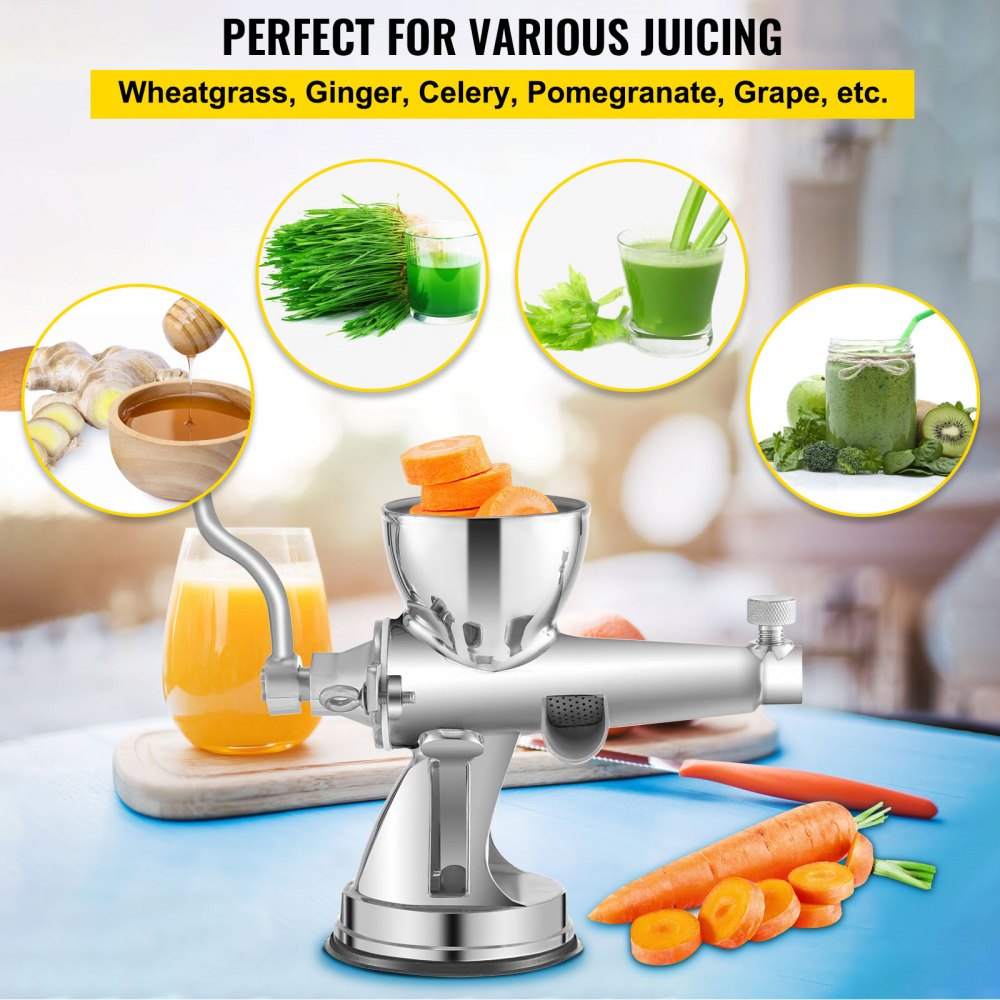 VEVOR Exprimidor Manual de Hierba de Trigo Puerto 8,6 cm Extractor Hierba Trigo de Acero inoxidable 304 Extractor Portátil de Hierba de Trigo de Acero Inoxidable con Base de Ventosa Abrazadera de Mesa