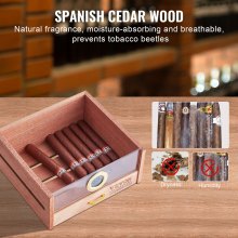 VEVOR 150 Humidificador Cigarros Gabinete Cedro Caja Cigarros 260 x 260 x 350 mm