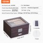 VEVOR 50 Humidificador de Puros con Tapa Cristal Higrómetro 260 x 220 x 155 mm