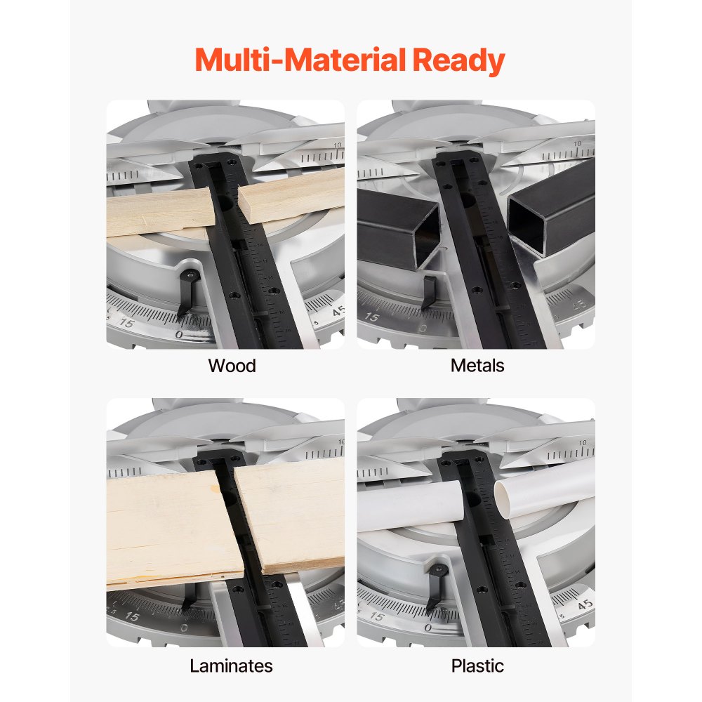 VEVOR Sierra Ingletadora Deslizante Compuesta 1800 W, Hoja de 254 mm, Ángulo y Profundidad de Corte Ajustables, Aluminio Fundido, Compacta y Pórtatil, Corte Multimaterial para Madera Metales Laminados