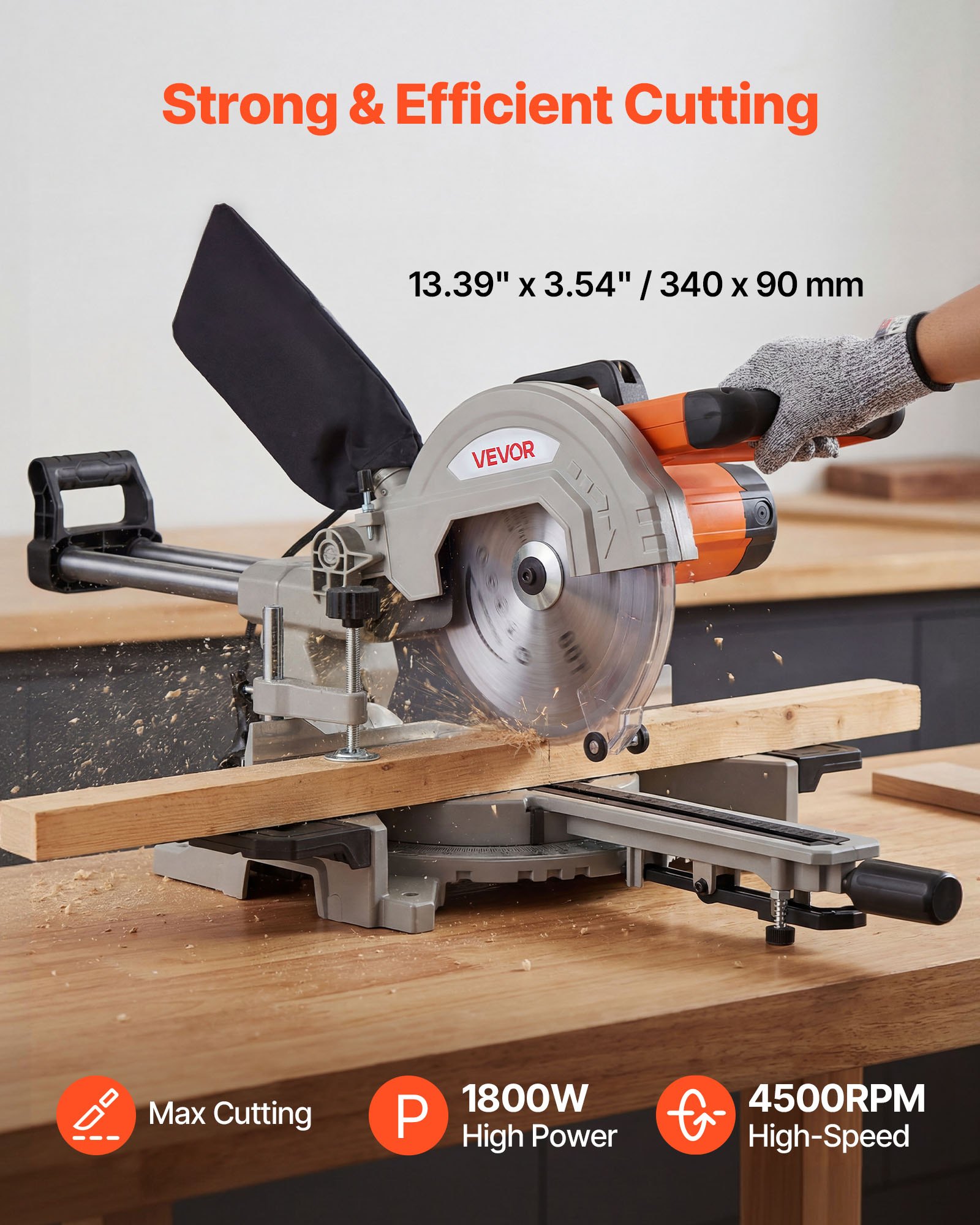 VEVOR Sierra Ingletadora Deslizante Compuesta 1800 W, Hoja de 254 mm, Ángulo y Profundidad de Corte Ajustables, Aluminio Fundido, Compacta y Pórtatil, Corte Multimaterial para Madera Metales Laminados