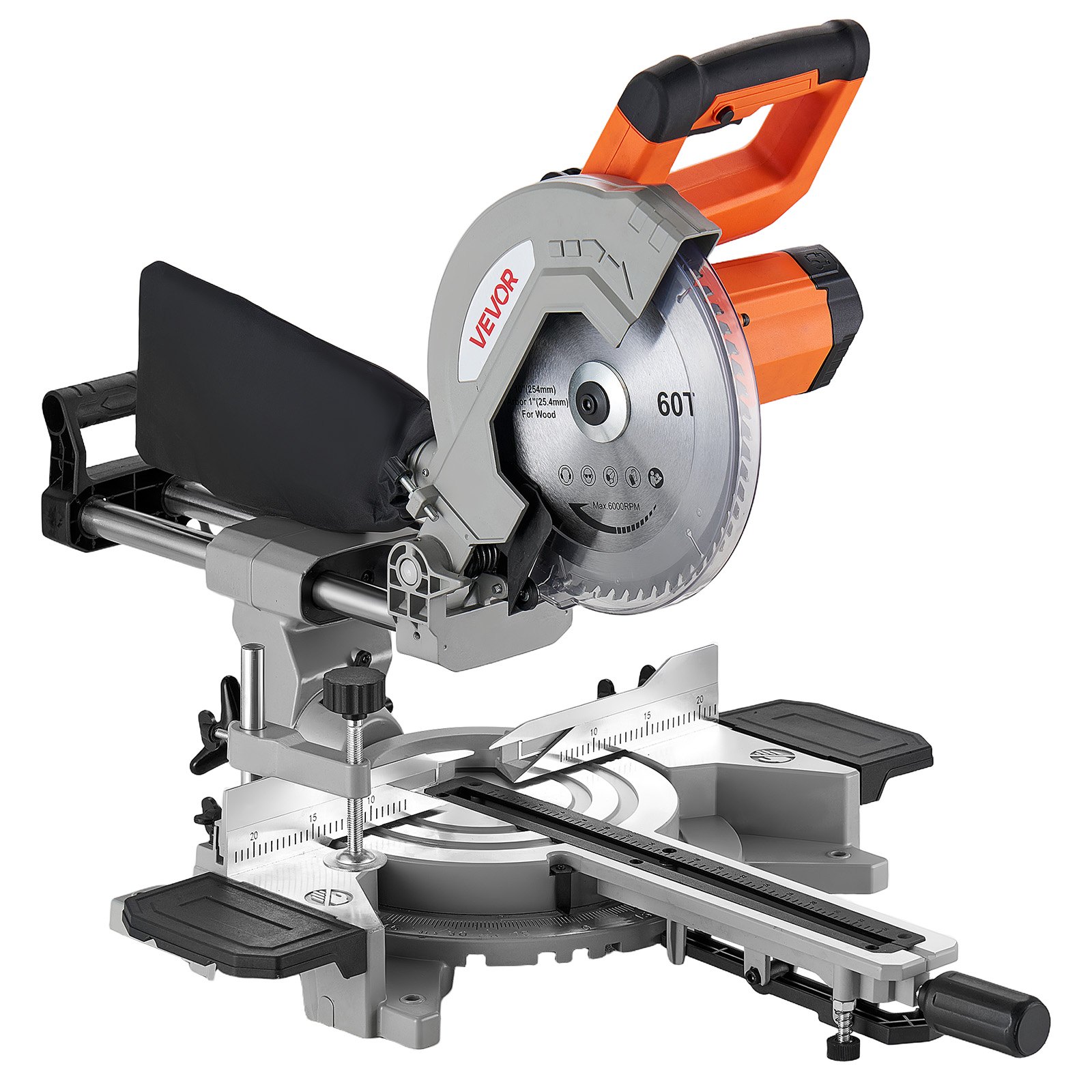 VEVOR Sierra Ingletadora Deslizante Compuesta 1800 W, Hoja de 254 mm, Ángulo y Profundidad de Corte Ajustables, Aluminio Fundido, Compacta y Pórtatil, Corte Multimaterial para Madera Metales Laminados
