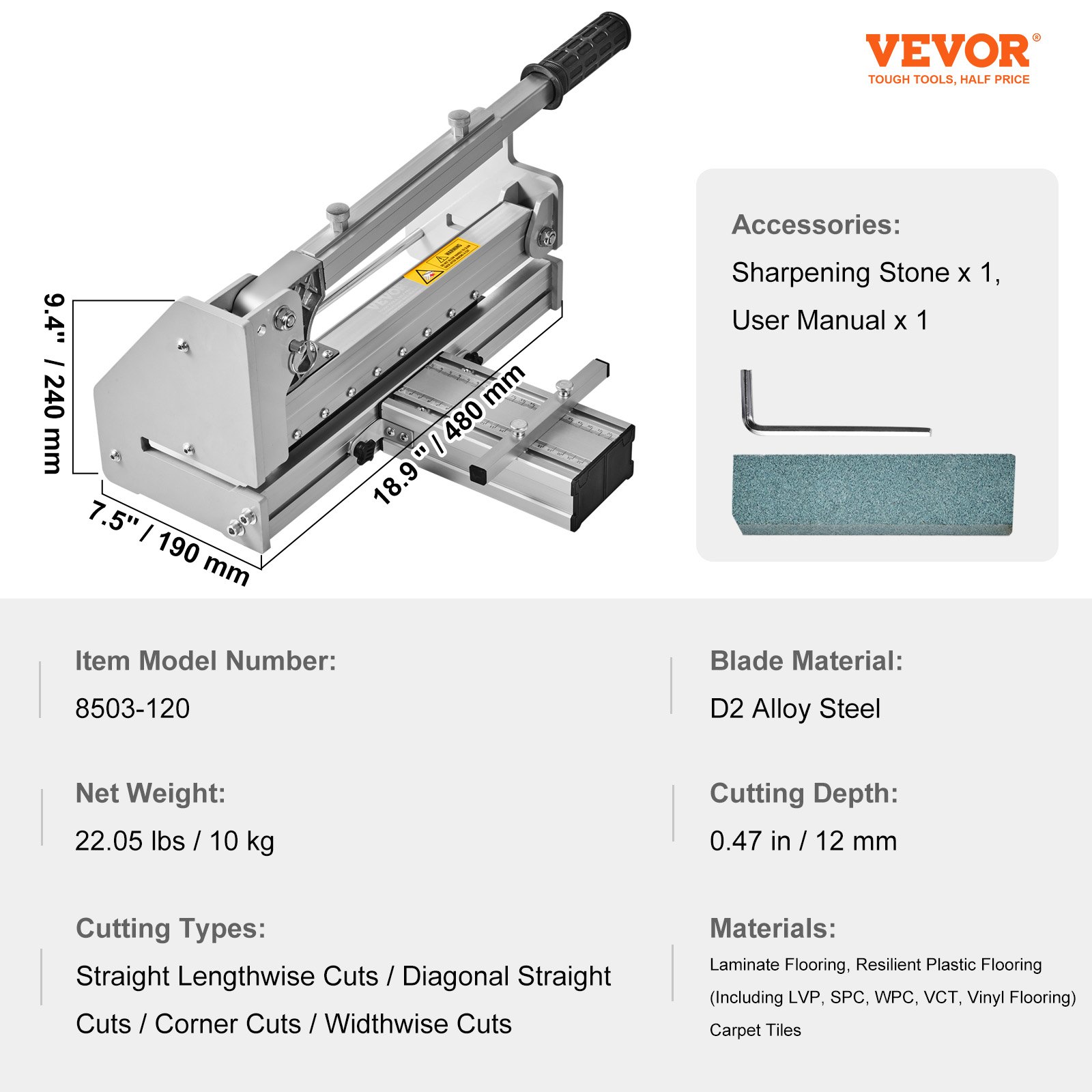 VEVOR Cortador de Piso Laminado 33 cm Cortador de Piso de Vinilo Profundidad de Corte 12 mm Cortador de Piso para Pisos Laminados, Plástico Resistente LVP, SPC, WPC, VCT, Losetas de Alfombra