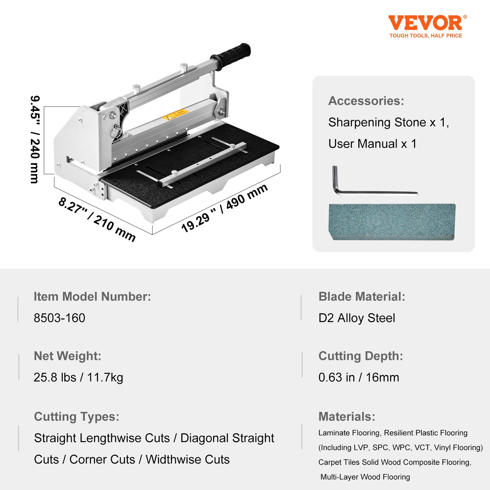 VEVOR Cortador de Piso Laminado 13" 33 cm Cortador de Piso de Vinilo Profundidad de Corte 16 mm Cortador de Piso para Pisos Laminados, Plástico Resistente LVP, SPC, WPC, VCT, Losetas de Alfombra