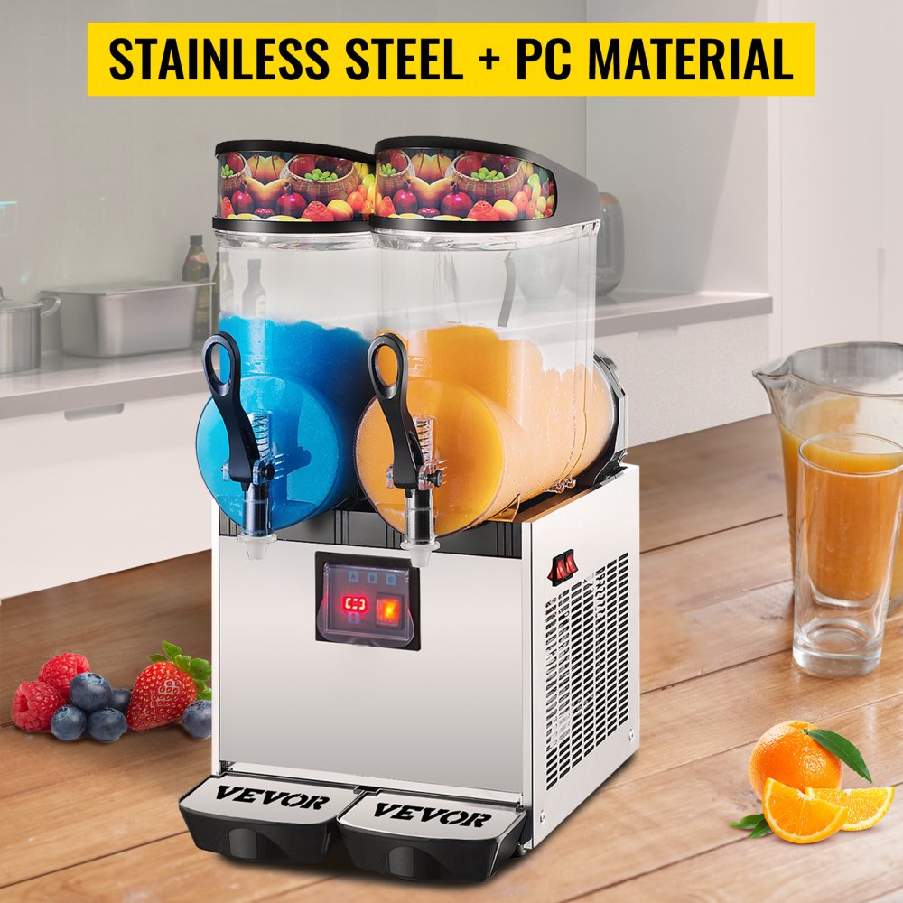 VEVOR Granizadora con Tanque 12 L* 2, Máquina para Granizados de Acero Inoxidable + PC, Máquina Granizado Fangosa Comerciales Bebida 190-245 V, Comercial Bebida Helada Aguanieve Hacer Granizado 700 W