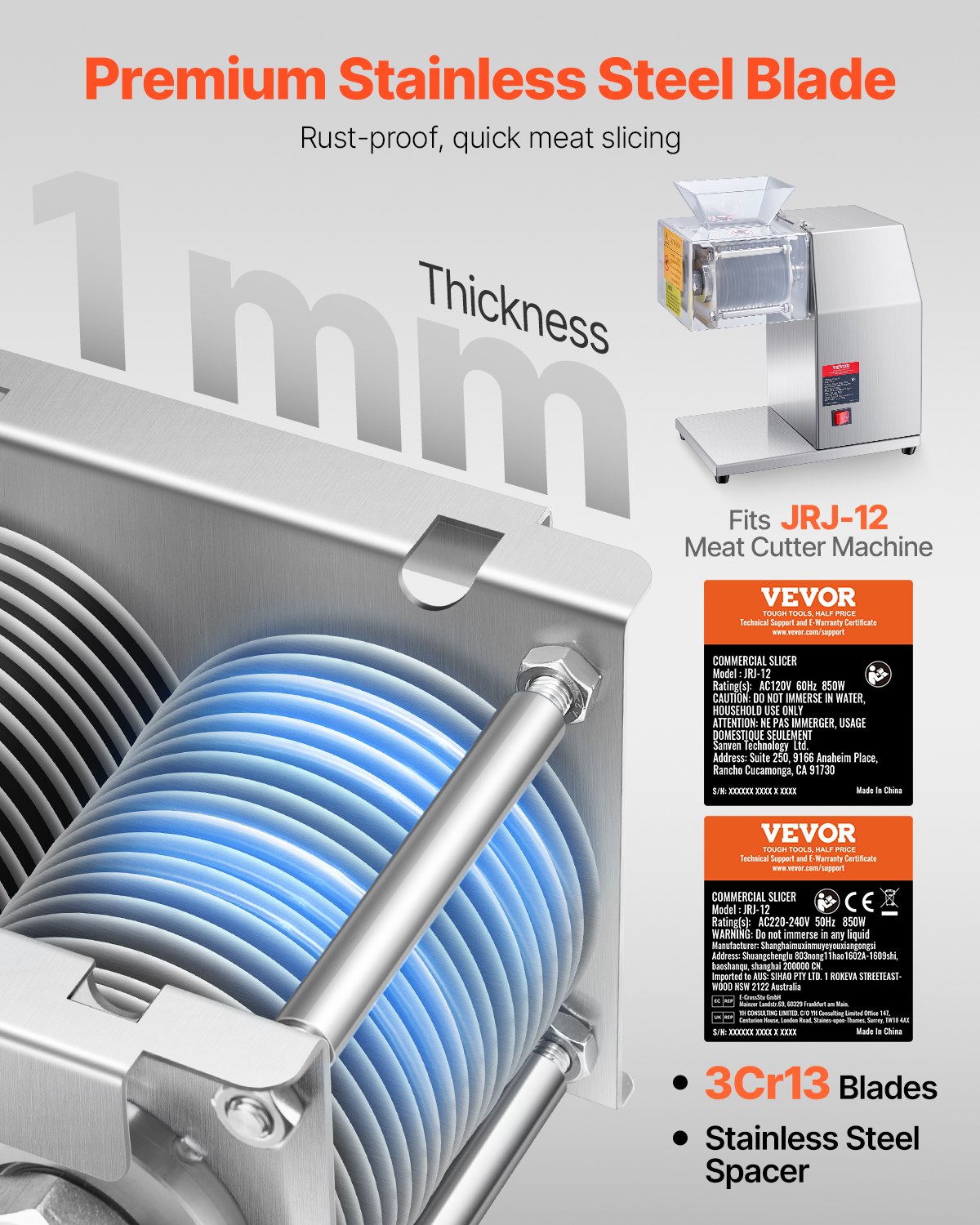 VEVOR Cuchilla de 5 mm para Máquina Cortadora de Carne, Un Juego de Cuchillas para Máquina Cortadora SJY-DQ90, Acero Inoxidable, para Carne Deshuesada y Verduras Blandas, 162 x 172 x 125,5 mm