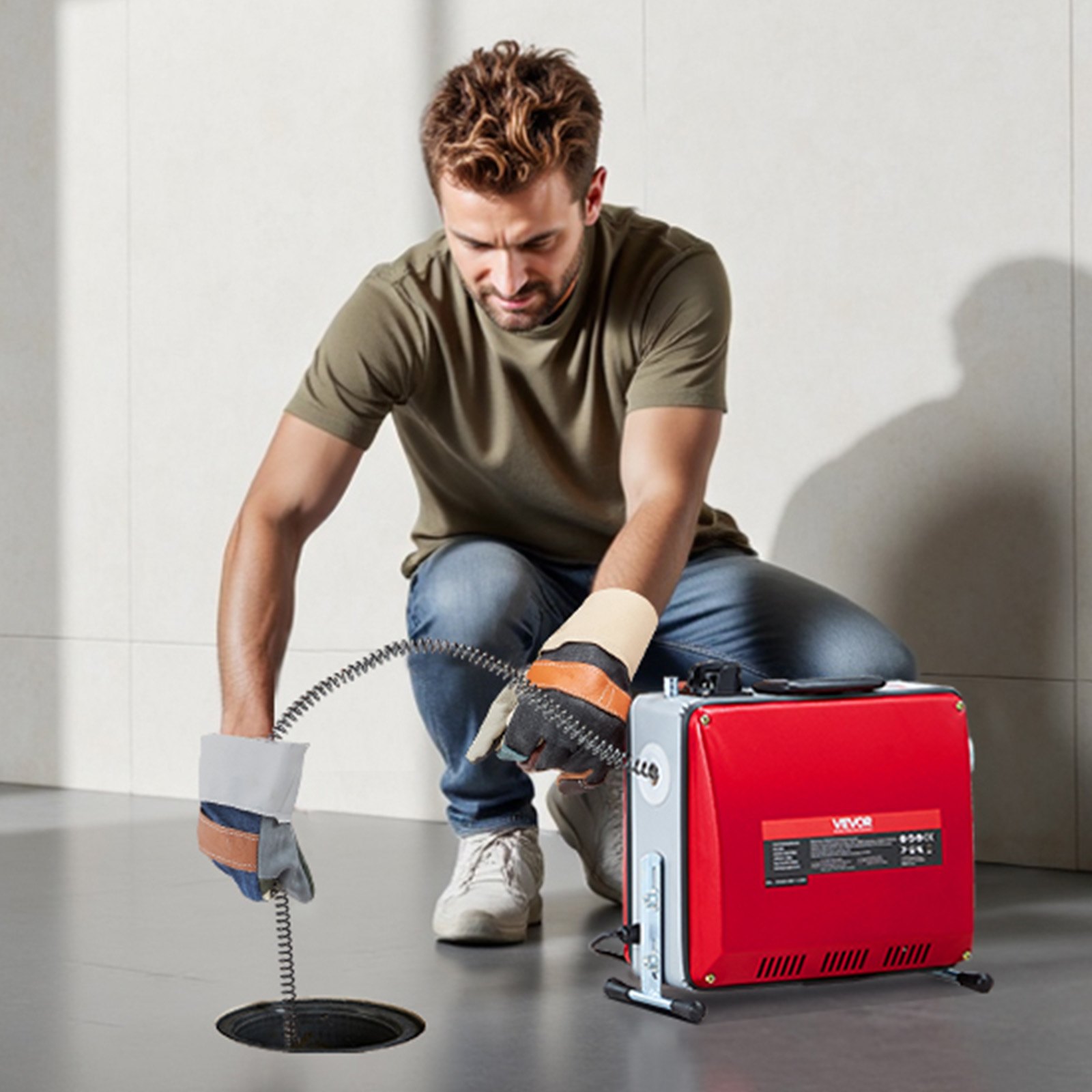 VEVOR Desatascador de Tuberías Eléctrico 390 W 1400 RPM con Cable de Resorte de 12 m x 16 mm, 4,5 m x 16 mm, 8 m x 9,5 mm y 6 Cabezales de Limpieza, Apto para Tuberías de 50 a 110 mm de Diámetro