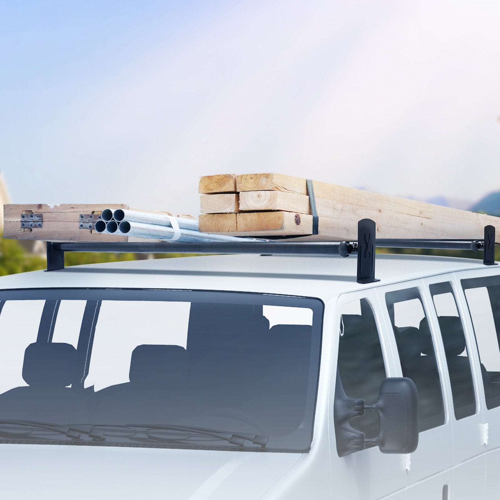 VEVOR Portaequipajes de Techo para Furgoneta Ajustable 91-133 cm Portaequipajes de Acero de Aleación 2 Barras con Topes de Escalera Capacidad de 227 kg para Furgonetas de Tamaño Completo para Viajes