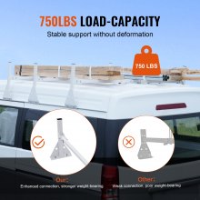 VEVOR Escalera de techo para furgoneta de 3 barras ajustable de 56,3 a 61,4 pulgadas para furgonetas de tamaño completo