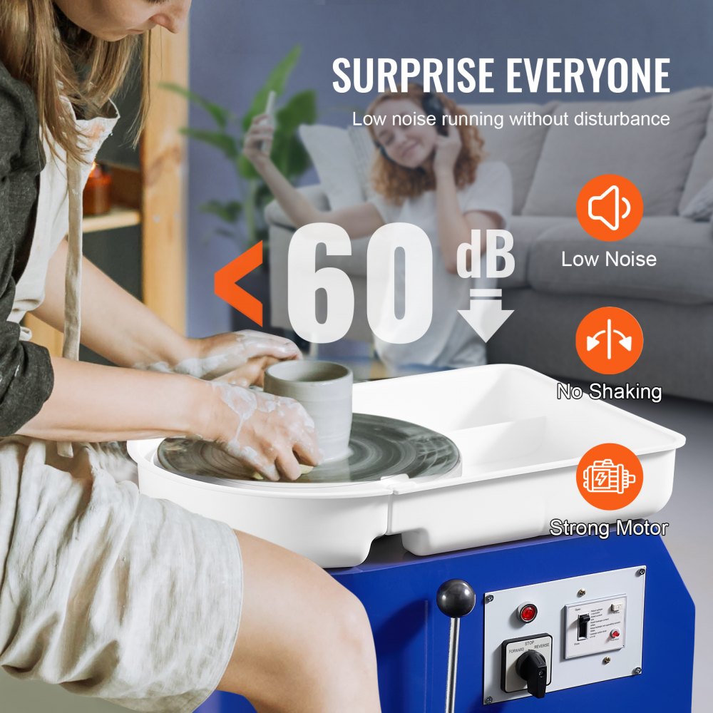 VEVOR Torno de Alfarero 350 W, Placa de 28 cm, Rueda de Cerámica Eléctrica, Velocidad Ajustable de 60-300 RPM, con Control Manual y de Pedal, Kit Completo de Accesorios, para Alfarería Bricolaje, Azul