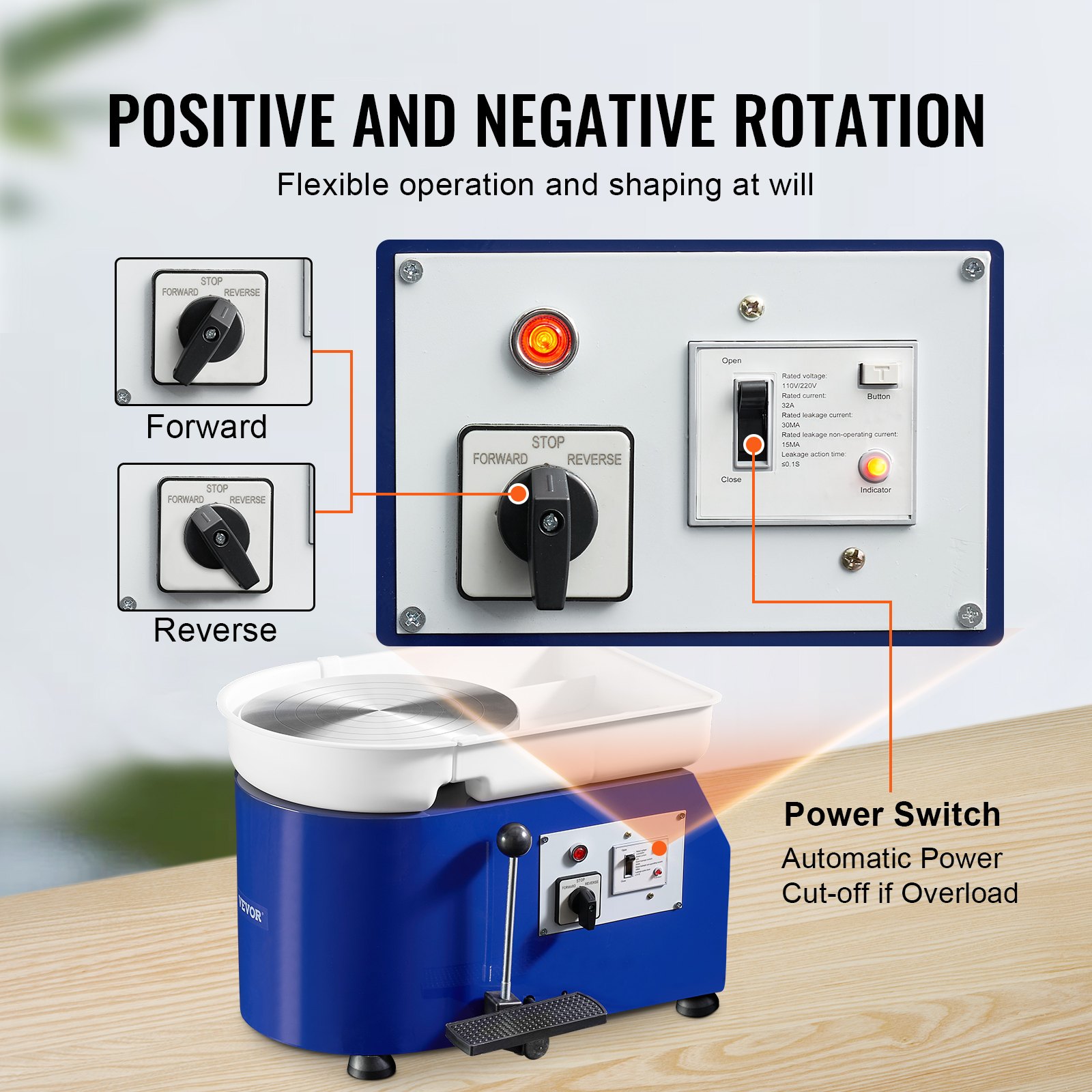 VEVOR Torno de Alfarero 350 W, Placa de 28 cm, Rueda de Cerámica Eléctrica, Velocidad Ajustable de 60-300 RPM, con Control Manual y de Pedal, Kit Completo de Accesorios, para Alfarería Bricolaje, Azul
