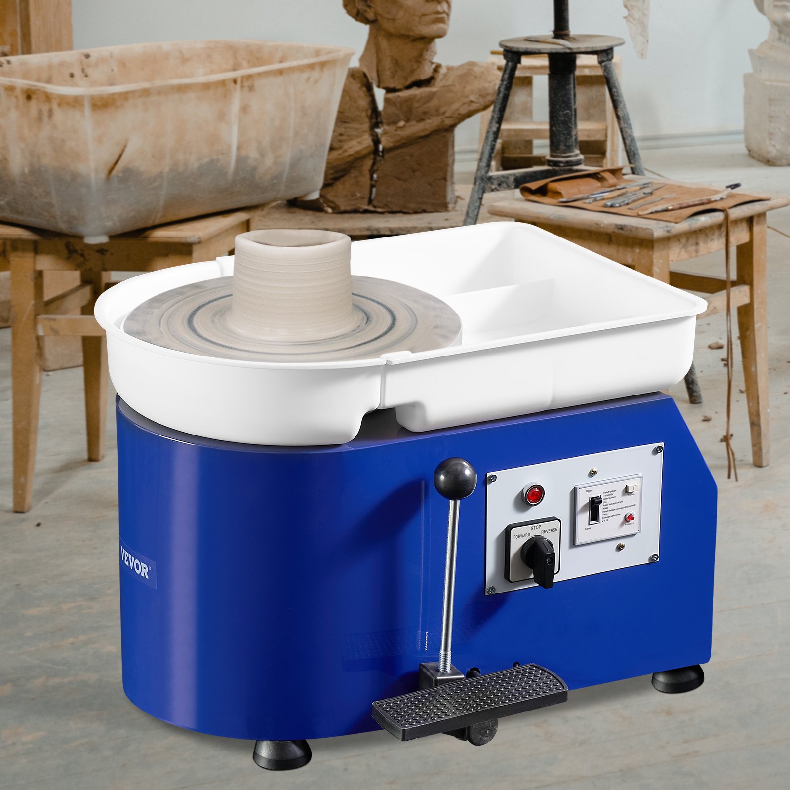 VEVOR Torno de Alfarero 350 W, Placa de 28 cm, Rueda de Cerámica Eléctrica, Velocidad Ajustable de 60-300 RPM, con Control Manual y de Pedal, Kit Completo de Accesorios, para Alfarería Bricolaje, Azul
